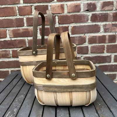 Rustic Wooden Baskets Set Of 2 Farmhouse Country Cottage Decor Storage 12”& 8.75 - Image 1 of 4