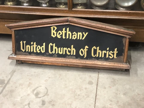 Antique COPPER Door Transom BETHANY UNITED CHURCH OF CHRIST Sign Old PATINA Cover