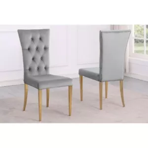 Dining Chair Set of 4 Tufted Gray Velvet Upholster Kitchen Dining Room Gold Legs - Picture 1 of 3