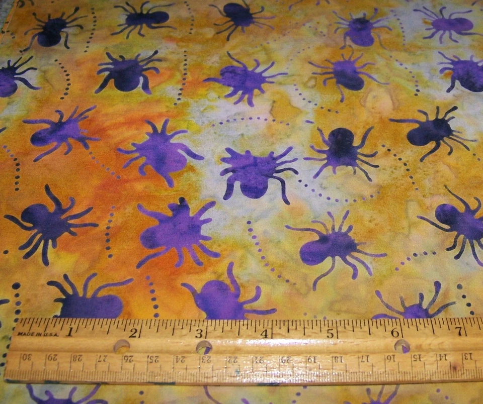 1 yd Banyan Batiks MIDNIGHT MAGIC Cotton Fabric PURPLE SPIDERS Halloween - Image 1 of 1
