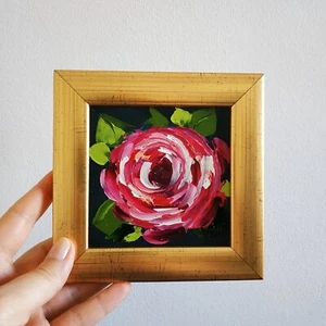 Rose Painting Impasto Oil Painting Floral Art Original Art 3d Art No Frame 4х4" - Picture 1 of 7