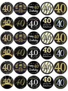 40th Birthday Black Gold Mixed Cupcake Toppers Edible Wafer Paper Fairy Toppers - Picture 1 of 1