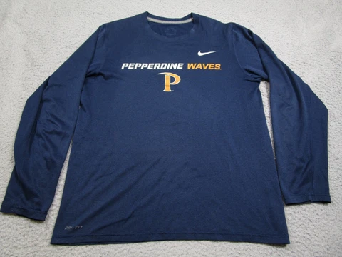 Pepperdine Waves Shirt Mens Medium Blue Nike Long Sleeve Tee Crew Neck Cover