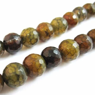 Cuentas de ágata craquelada verde oliva - facetadas redondas 10 mm (se venden por hebra) Foto 1 de 2