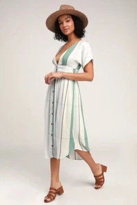 NEW O’Neill Reid Light Blue Multi Stripe Button-Up Midi Dress, Small - Picture 1 of 8