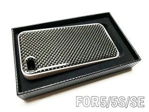 Black Carbon Fiber White Plastic Case Gel Coat Gloss Fits iOS 5 5S SE Cell Phone - Zdjęcie 1 z 1