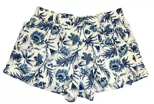 Janie and Jack Pleated Floral Shorts Girls' 10 Blue Elastic Pull On Lined Cotton - Picture 1 of 8