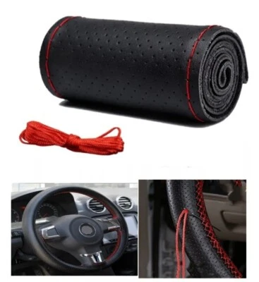 Coprivolante Nero Fai da te Filo Rosso da Cucire Pelle Cover Auto Volante 38cm  - Bild 1 von 4