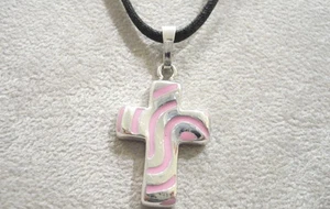 COLLANA PENDENTE ARGENTO 925 CROCE STILIZZATA ROSA - Imagen 1 de 1
