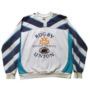 Vintage 80s-90s Nike Rugby Union Sweatshirt Embroidered Teal Tag Sz XL - RARE - Picture 1 of 13