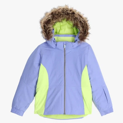 Jaqueta de esqui Spyder Lola meninas 6 roxo verde isolado com capuz zíper completo UPS798 - Imagem 1 de 4