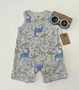 Ropa de bebé niño 9 meses mameluco gafas de sol conjunto de 2 piezas lindo conjunto de dinosaurios nuevo - Imagen 1 de 2