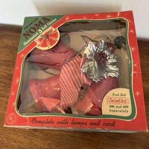 Vintage Noma Lite 3 Red Bell Cluster Christmas Lights Orig Box - Bild 1 von 16