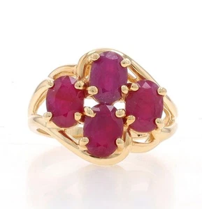 Yellow Gold Ruby Cluster Cocktail Ring - 10k Oval 4.24ctw - Picture 1 of 9