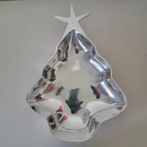 Rare Pewter Christmas Tree Platter Medium Size Silver Tone Holiday Serving Tray - Picture 1 of 11