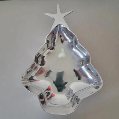 Rare Pewter Christmas Tree Platter Medium Size Silver Tone Holiday Serving Tray - Image 1 of 4