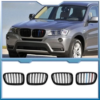 1Pair Front Kidney Grilles Matte Gloss Black for BMW X3 F25 2010-2013 Styling Foto 1 de 4