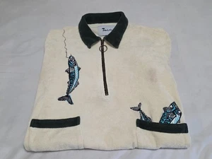 Tombolo The Angler Cabana Retro Organic Cotton Terry Cloth Polo Shirt SZ Large - Picture 1 of 16