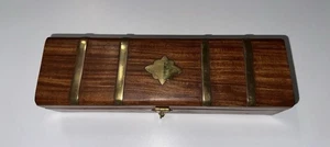 Wood & Inlaid with Brass Keepsake Trinket Box Made in India 10”x 3"x 2 3/8” NEW - Picture 1 of 10
