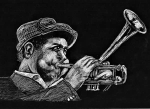 Jazz Trombone Trumpet Player, New Orleans Jazz Artist, Jazz Player, Jazz Art - Picture 1 of 2