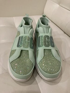 New Ugg Glitter Chunky Sneaker Mint Green Spellout Graphic Strap Neutra Size 7 - Picture 1 of 5