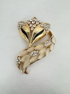 VTG Fox Pendant Head & Tail Moonstone Rhinestone - Picture 1 of 3