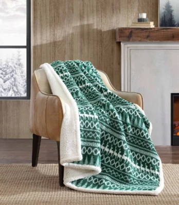 Eddie Bauer Printed Faux Shearling- Reversible Throw Blanket - Alpine Fair Isle - Image 1 of 4