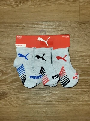 Paquete de 6 calcetines tobilleros grises Puma Superlite bebé infantil talla 12-24 M nuevos Foto 1 de 4