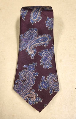 Guy Laroche Para hombres Todo Seda Vestido Traje Corbata Paisley Vino/Azul ~ 56" x 3.5" Foto 1 de 4