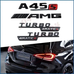 Gloss Black A45S AMG TURBO 4MATIC+ Trunk Emblems Badges Set For MB C117 X117 - Picture 1 of 2