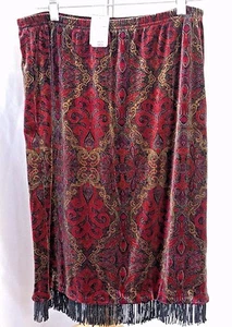 Vintage CLIO Samt Midi Rock rot schwarz gold Größe M schwarz Glas Perlen Fransen - Bild 1 von 10