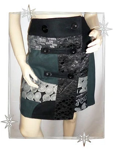 C - Jupe Portefeuille Fantaisie Patchwork Noire Botones 06F2712 Desigual T 36 - Imagen 1 de 10