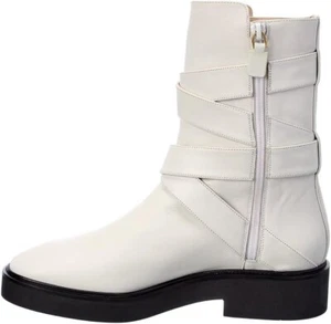 Stuart Weitzman Luxering Belted Leather Bootie Womens US 9B White Smooth Calf - Picture 1 of 5