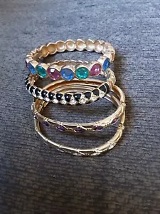 Swarovski Hinged Bangle Bracelet Gold Plated Multi Color Crystals Lot of 4 - Picture 1 of 6