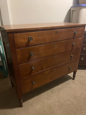 antique tiger maple dresser, turn of the century Cover