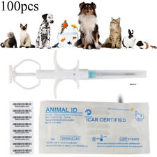 100 Pack 1.25x7mm  RFID Animal Microchip Pet Dog Bioglass Chip for Pet Ear Tag