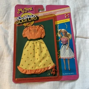 VTG Barbie Doll My First Party Dress #4868 NIP Pink Flowers Ruffle Green Sash - Picture 1 of 2