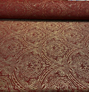 Medellin Damask Ruby Red Gold Upholstery Fabric By The Yard - Picture 1 of 5