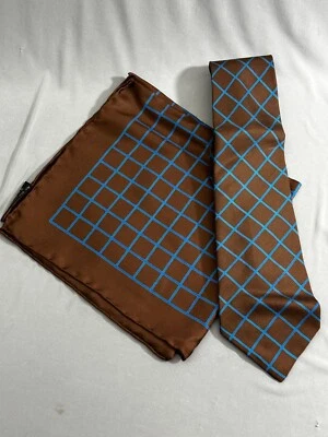 Vintage Sulka Silk Tie & Handkerchief Brown & Blue - Image 1 of 4