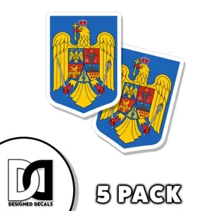 Calcomanías autoadhesivas autoadhesivas escudo de armas de Rumania bandera rumana de 3 pulgadas 5pk - Imagen 1 de 3
