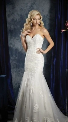 Vestido de novia Alfred Angelo #985 talla 4 marfil y perla nuevo con etiquetas encaje tul ajuste/acampanado Foto 1 de 2