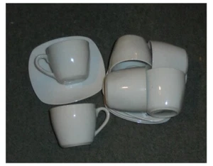 6 x White Coffee Cups & Square Saucers - Waterside Fine China - Picture 1 of 2