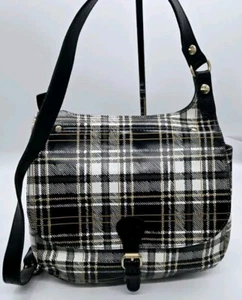 Patricia Nash London Saddle Bag Black White Yellow Plaid Purse Handbag - Picture 1 of 11
