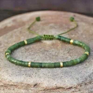 Genuine Green Nephrite 4mm Delicate Beads Healing Lucky Woman Man Bracelet Gift - Picture 1 of 3