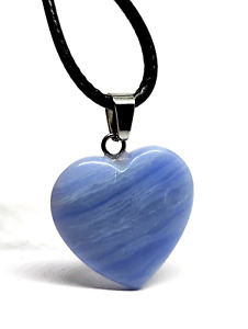 Blue Lace Agate Heart Necklace Gemstone Pendant Spiritual Anxiety Help (Random)