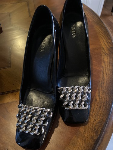 Prada Milano donna in pelle verniciata nera 4 tacchi a pompa 1 8 pollici taglia 39 5 39 1 2