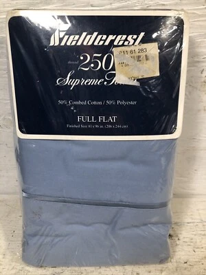 New FIELDCREST Supreme Touch FULL FLAT Sheet Blue Cotton/Polyester 250 Count - Image 1 of 4