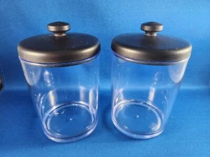 2 Cosmetic Storage Containers Clear Acrylic Brown Lids for Cotton Balls Q-Tips - Picture 1 of 5