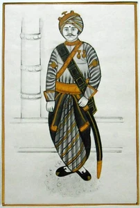 Rajput Indio Maharajá con Espada Hecho a Mano Miniatura Retrato Pintura sobre Papel - Imagen 1 de 3