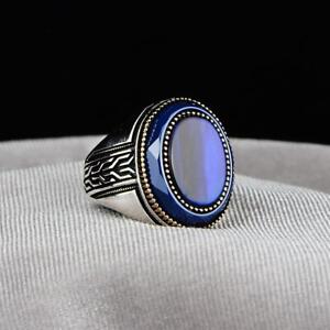 Handmade Jewelry 925 Sterling Silver Blue Tigers Eye  Stone Mens  Ring All Size
